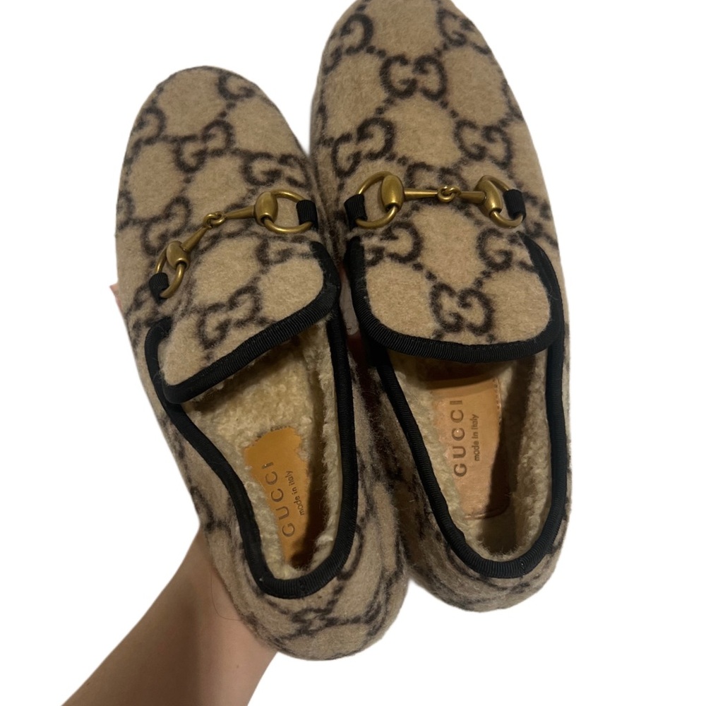 Gucci Tan Slip-On Shoes with Gold Accent